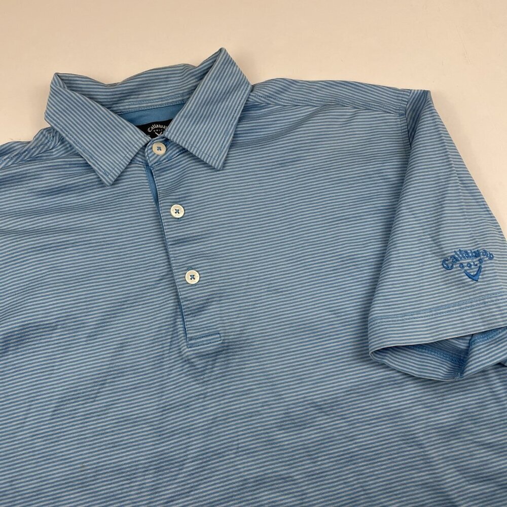Callaway Golf Polo Shirt Mens L Blue Striped Sport Cotton Short Sleeve
